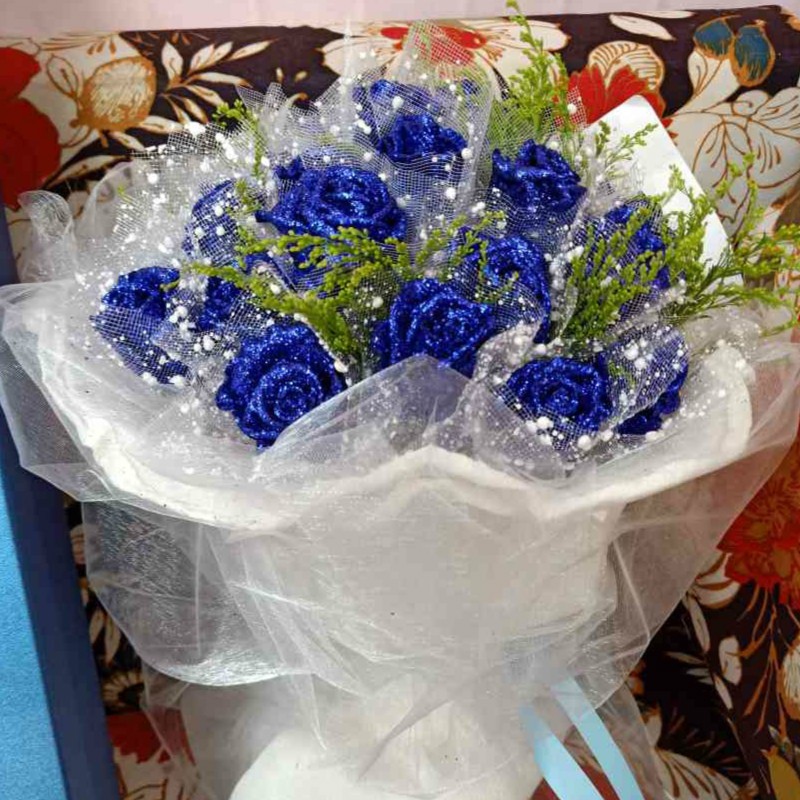 满味园山东鲜花速递19朵蓝色妖姬礼盒济全国同城花店生日送花上门 19朵蓝色妖姬花束
