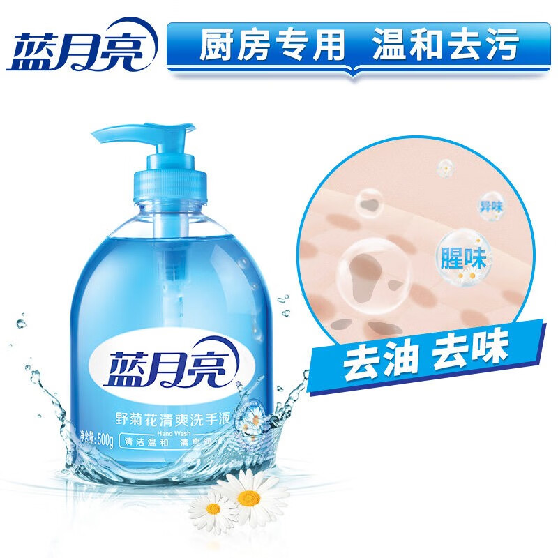 蓝月亮洗手液 家庭装瓶装 清爽去油去腥 保湿护手 清香型洗手液 500g*1瓶 +500g*1瓶补