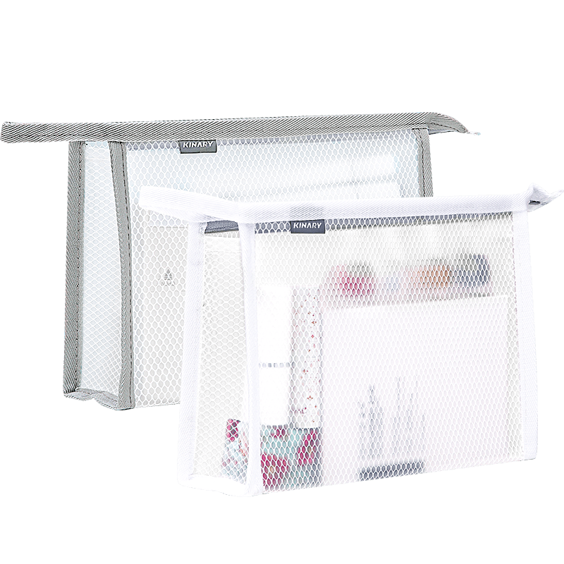 金得利2個A5立體大容量塑料EVA網(wǎng)格手提拉鏈透明文件袋小學生考試專用收納筆袋防水孕檢資料灰白TD6043-2