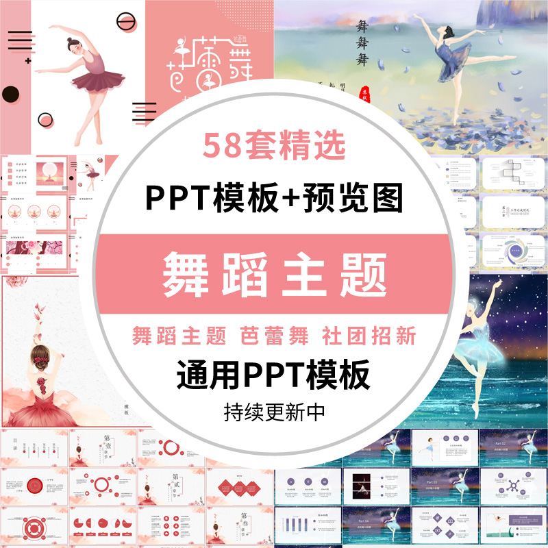 舞蹈艺术主题ppt模板成人儿童跳舞才艺培训课件芭蕾舞社团招新wps