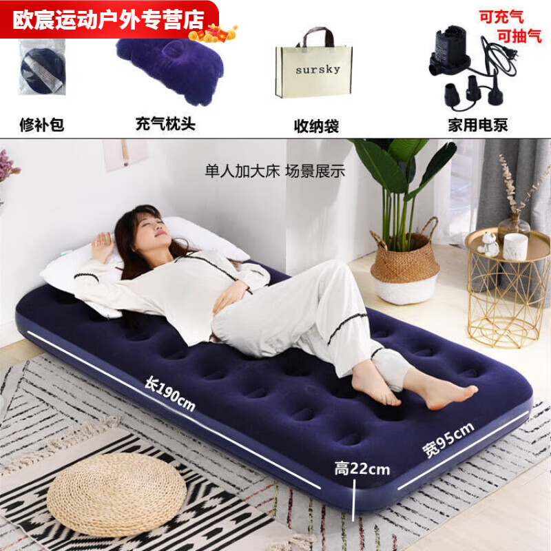 宰搂充气式充气床气垫床打地铺可折叠型地上睡觉床出租屋宿舍床垫 主图款 长200宽150高22单层双人