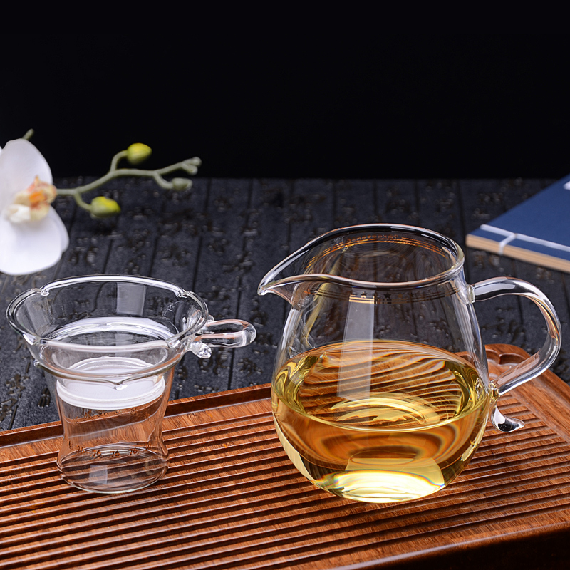 台湾76玻璃公道杯带茶漏套装家用加厚透明分茶器茶海功夫茶具配件 宰相公杯480ml套组