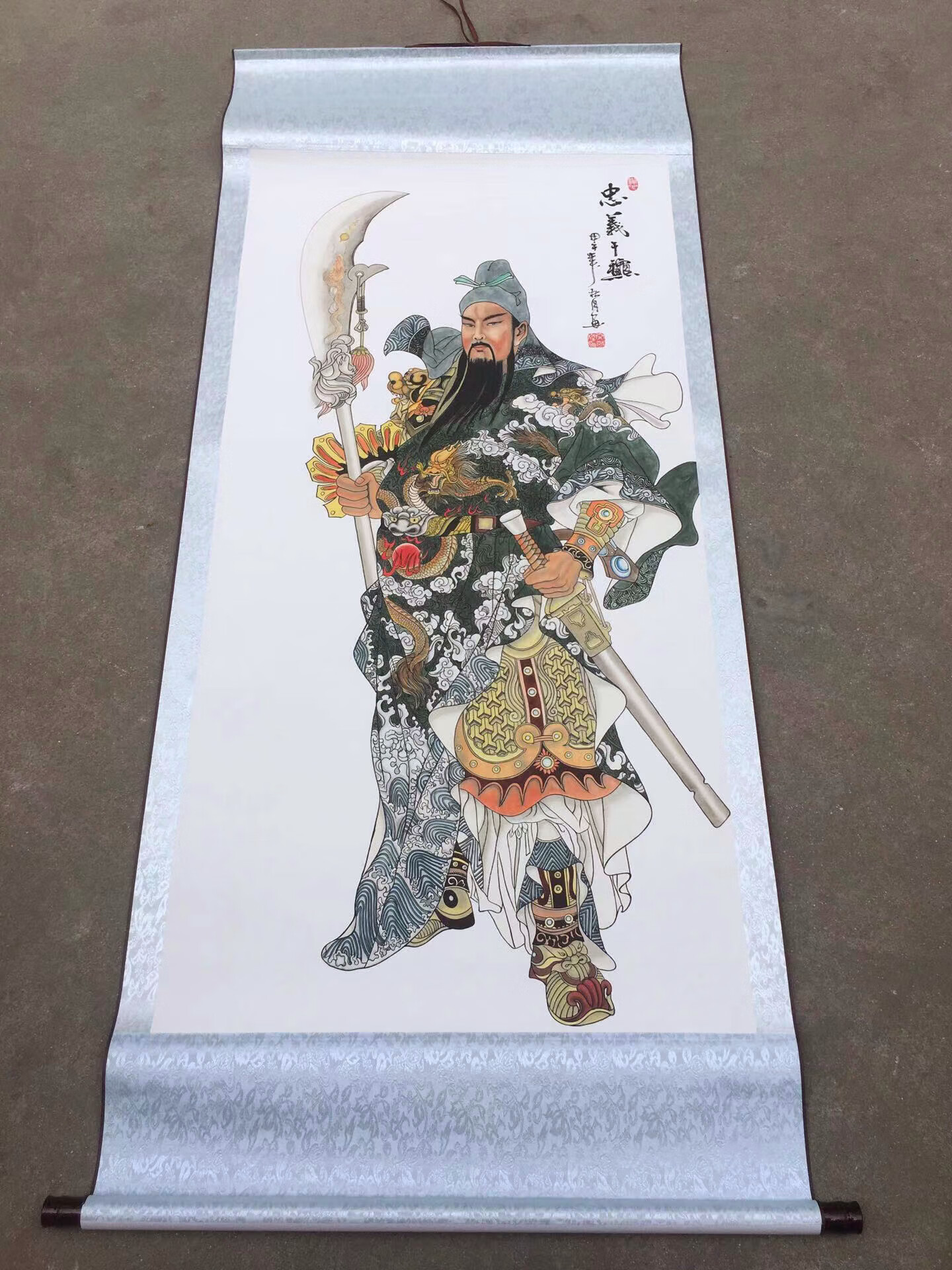 辉客映上关公忠义千秋义薄云天高清图案半手绘卷轴画已装裱挂画办公室