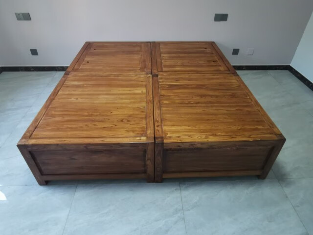 老榆木床全实木新中式双人床榫卯结构箱体床1.