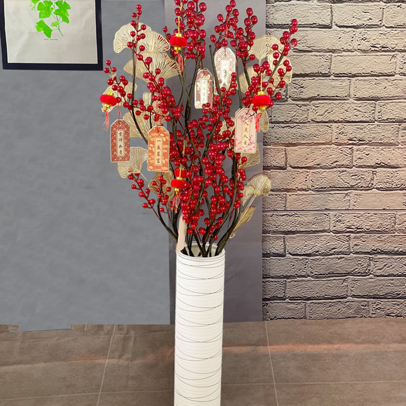 感辙果仿真花客厅摆件落地果仿真花摆设红色浆果红果装 8只红果 2只不