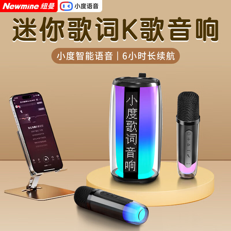纽曼纽曼 户外KTV音响蓝牙音箱唱歌神器K歌麦克风音响一体式内置声卡 家庭K歌【歌词显示 7w功率】 带双麦克风