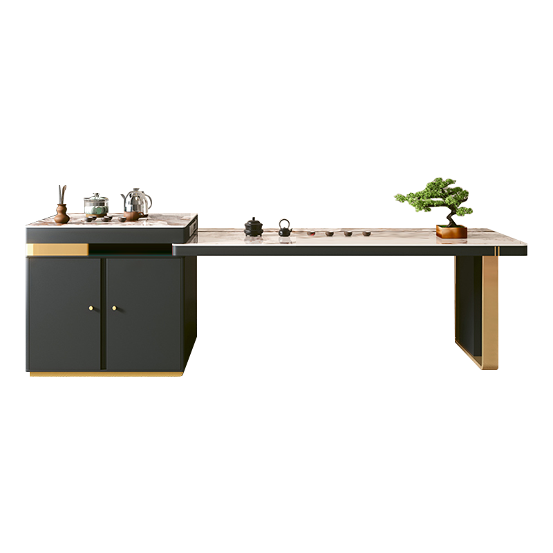 麦纪 餐桌 岩板中岛台餐桌一体可伸缩轻奢高端家用大户型多功能开放厨房导台 1.6-2米(不带茶盘)