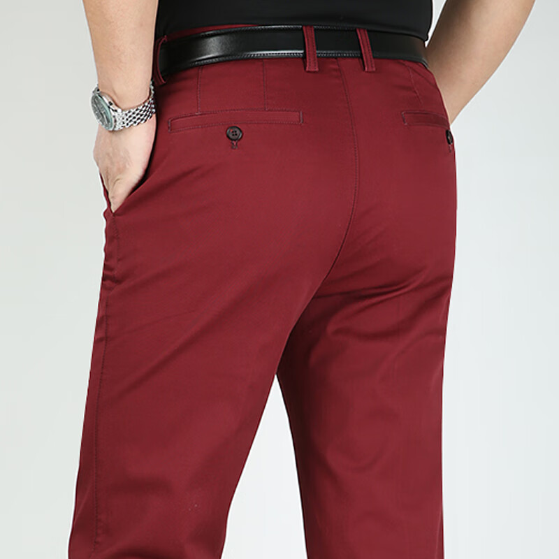 老爷车品牌中老年纯色休闲裤男宽松高腰男士爸爸裤子春秋款 红色 30码