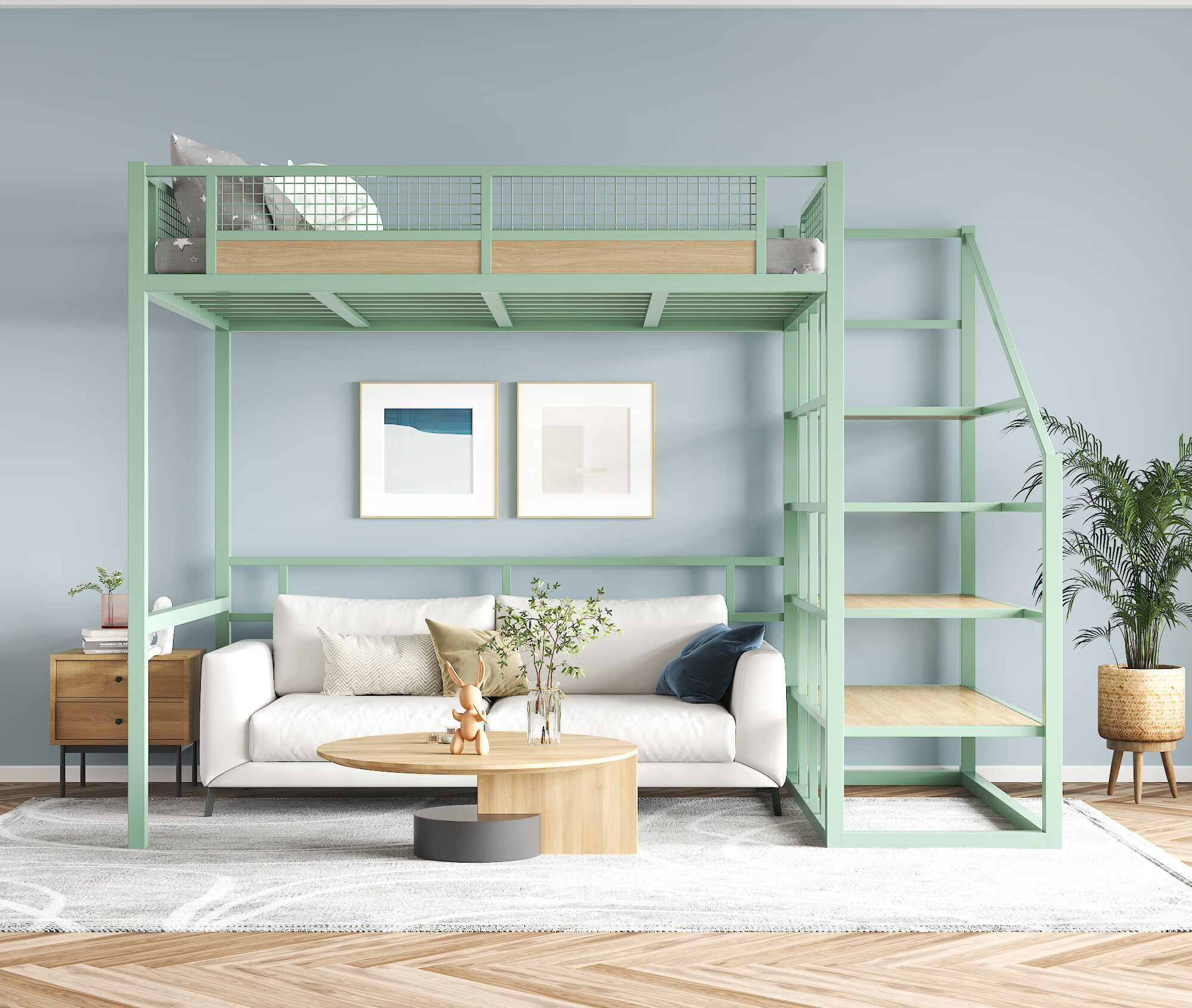 睿思峻博阁楼床铁艺高架床单上层上床下桌复式二楼床上铺悬空床阁楼床