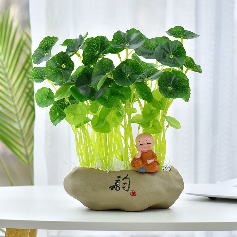 【精品绿植】假花仿真清新绿植金钱草玻璃盆栽客厅办公桌装饰摆件盆景