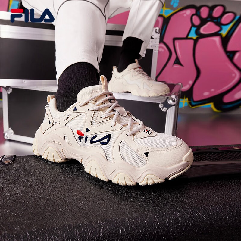 FILA 斐乐猫爪鞋4代女鞋老爹鞋情侣运动鞋复古时尚休闲鞋网面透气 【女款】古白色/白天鹅-AW 38
