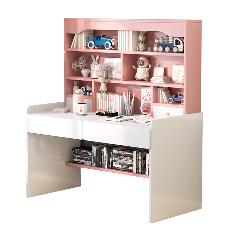 人文成家 电脑桌家用台式桌简约书桌书柜组合卧室学生学习桌写字桌子 80*45*152cm蓝色+白单桌