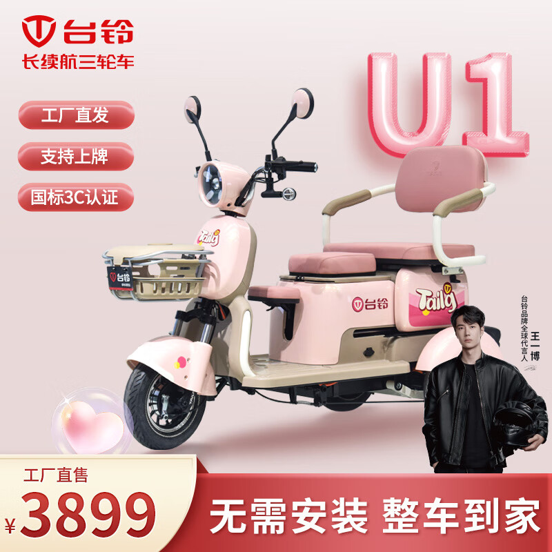 台铃台铃u1-家用电动 接送小孩 电动三轮车代步车买菜出行 杏仁藕粉