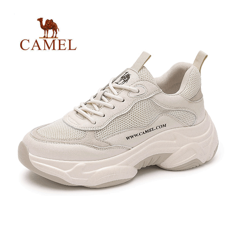 骆驼（CAMEL）女鞋 秋季爆红款牛皮老爹鞋女ins增高厚底小白运动鞋子 A93525687 米色 36