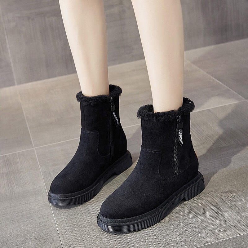 lie lv品牌女鞋冬季羊反绒雪地靴优雅百搭短筒马丁靴加厚棉鞋加绒保暖