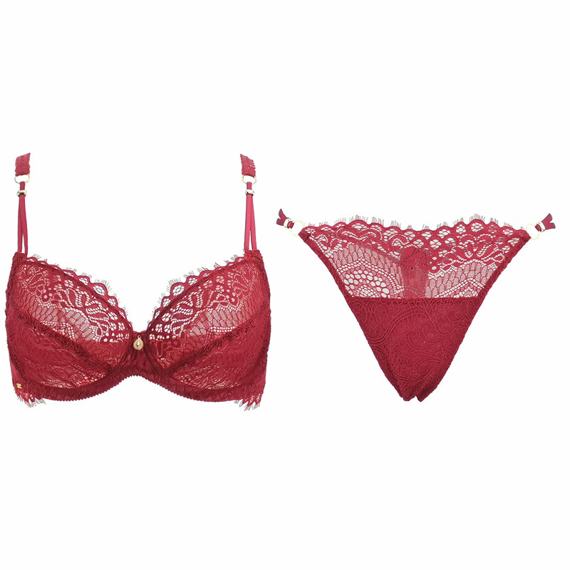 赛马可(selmark)纯色蕾丝薄纱杯文胸蕾丝t裤套装 新年情人节送礼推荐