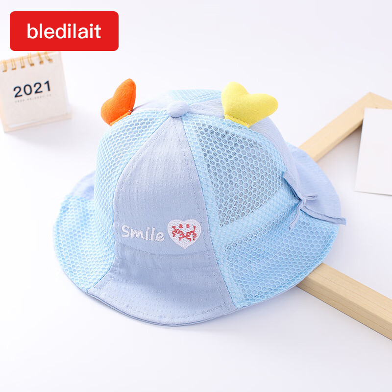 bledilait儿童帽子夏季网纱棉新生婴儿男女童遮阳帽宝宝盆帽渔夫帽 蓝色怎么看?