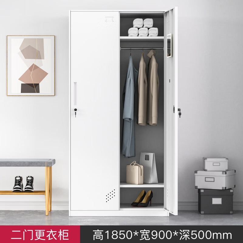 創(chuàng)京懿選員工儲(chǔ)物柜鋼制更衣柜健身房浴室四門柜子宿舍六門鐵皮帶鎖換 白二門更衣柜 1.1mm