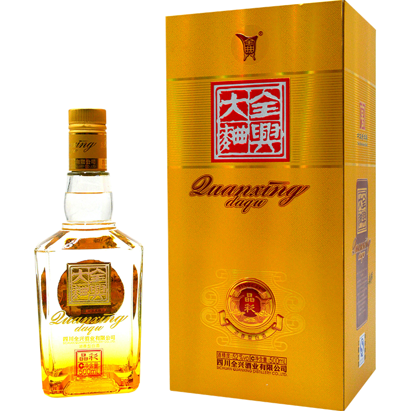 全興大曲 晶彩金 純糧釀造 濃香型白酒 高度糧食酒 口糧酒 52%vol 500mL 2瓶 【晶彩金】雙瓶裝