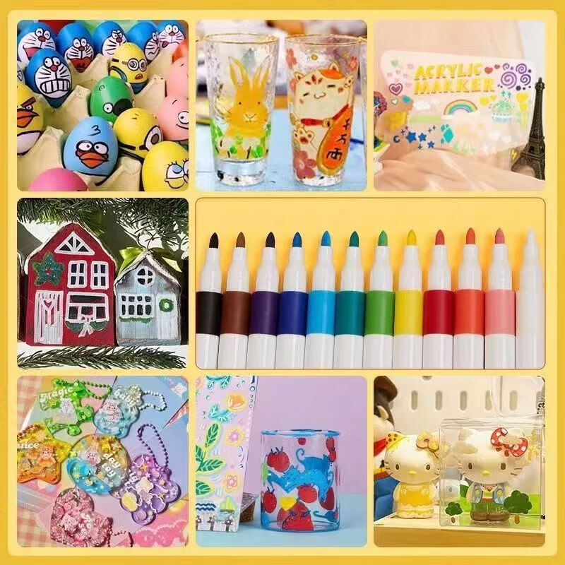 简菲儿童丙烯马克笔水彩笔可水洗不透色可叠色48色小学生美术专用幼儿园画美术丙烯颜料笔彩色画笔 24色