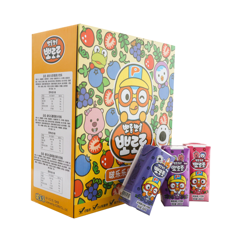 Pororo啵乐乐儿童果汁饮料混合水果口味礼盒装宝宝果味饮料200ml/盒 果汁组合 200ml*12瓶 礼盒装 12瓶