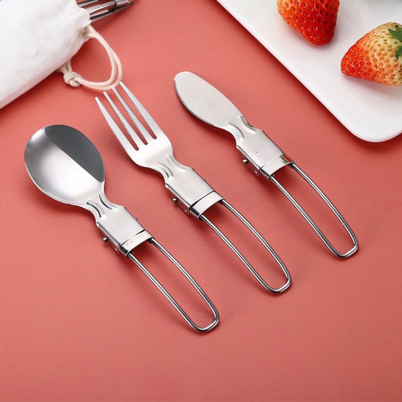 勺子便携式带齿沙拉叉户外登山野营餐具不锈钢折叠筷子刀 304可折勺子