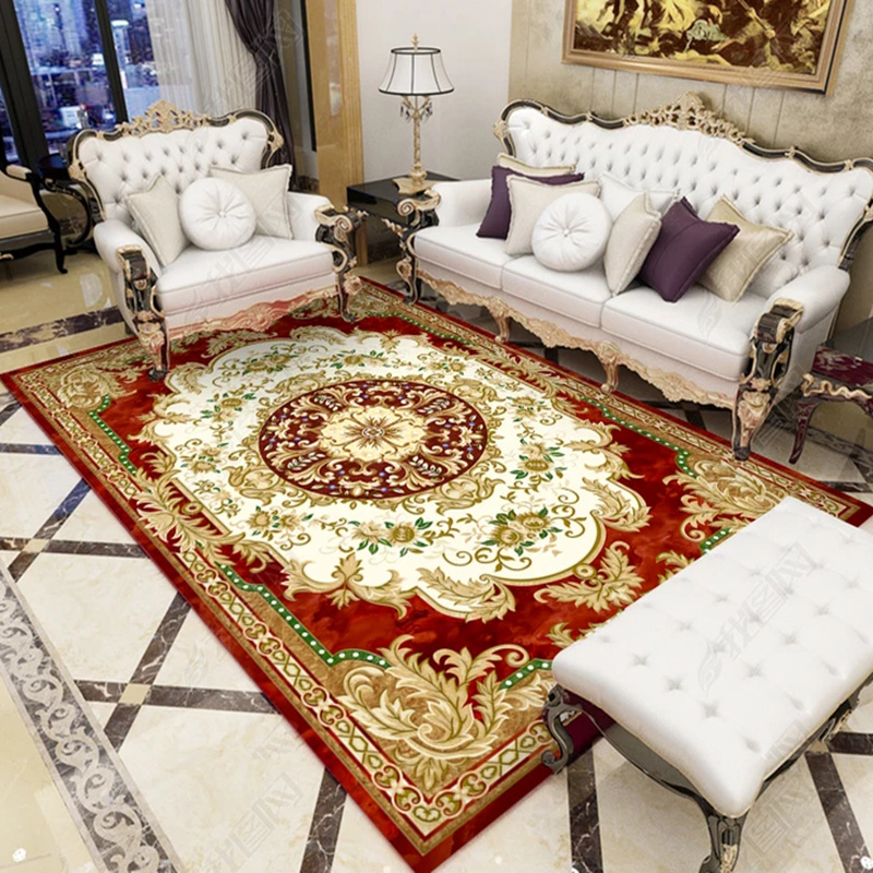 圣艾尔欧式几何地毯简约时尚图案客厅茶几地毯卧室长方形餐桌地毯可水洗 红棕色欧式图案 平面款160*230cm中型客厅地毯