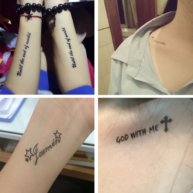 【一套35张 剪刀】纹身贴防水男女持玖男仿真刺青手臂文身贴纸英文