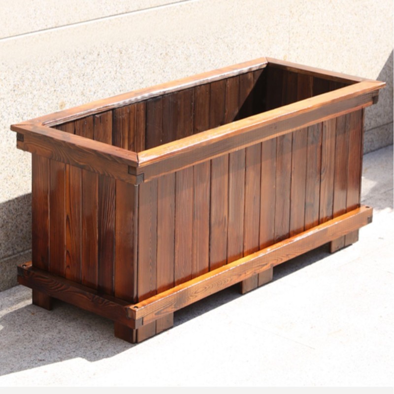 纤丰奇 防腐木花箱户外庭院阳台种菜盆碳化实木大花箱长方形大号种植