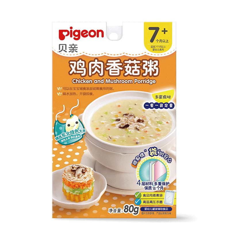 Pigeon 贝亲 婴幼儿辅食粥 鸡肉香菇味 80g