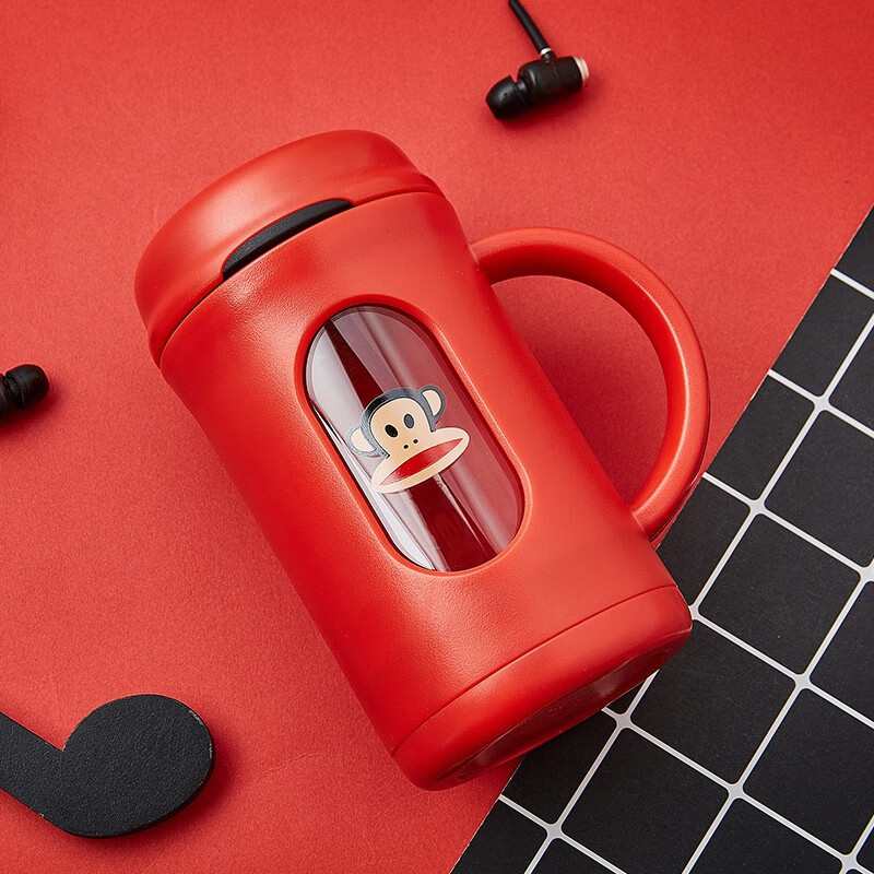 玻璃杯带把男女商务泡茶杯水杯塑玻杯茶水分离杯子 【带茶漏】千禧红