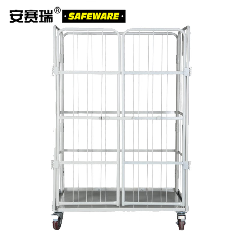 安赛瑞 折叠式物流台车(有门)物流周转笼车 超市仓库工厂铁笼搬运车
