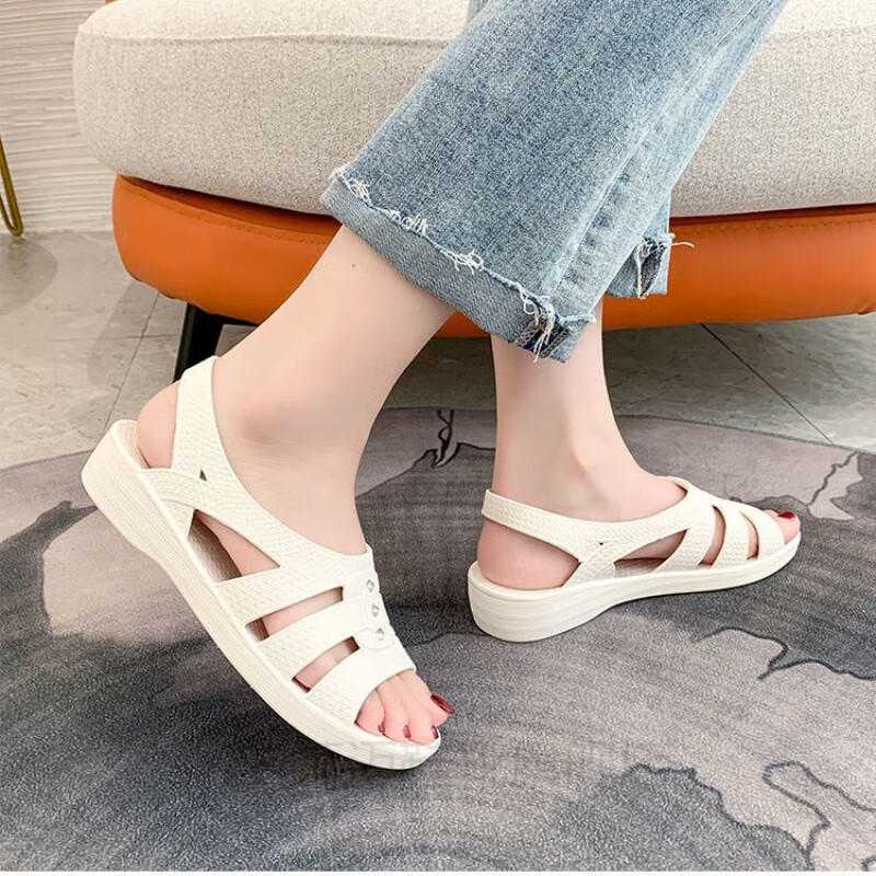 佑莱迈女装凉鞋新款妈妈软底洞洞鞋大码平底时尚加外穿工作鞋中老年人