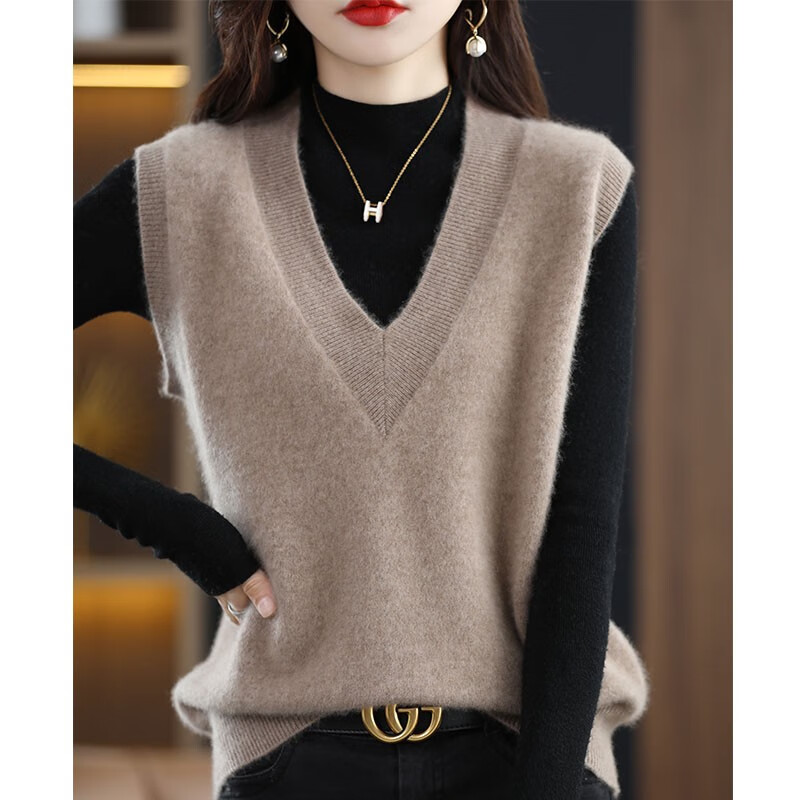 孜茜 v领套头羊毛马甲背心女百搭时尚简约针织马甲外搭无袖坎肩毛针织