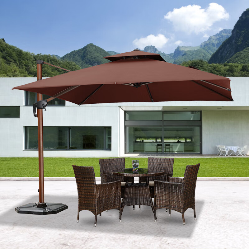 紫叶(ziye)户外遮阳伞庭院桌椅伞花园木纹大太阳伞室