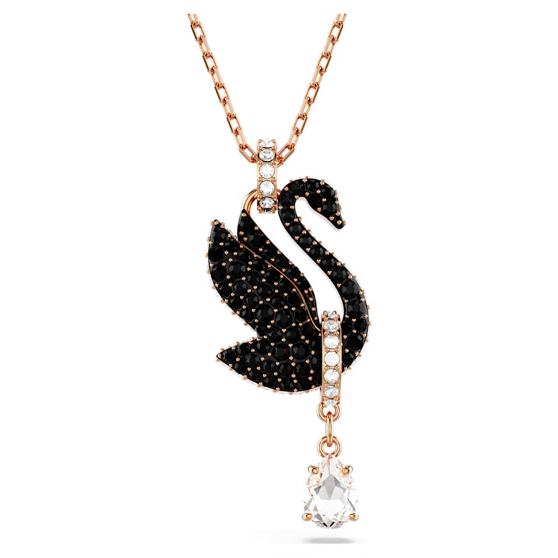施华洛世奇(swarovski)女士饰品 swan pendant 经典黑天鹅链坠 优雅