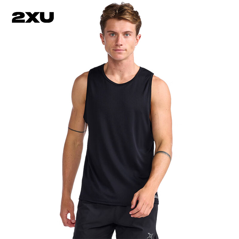 2XU Aero系列运动背心 超轻吸汗修身速干衣跑步训练健身服无袖运动服 黑色 L
