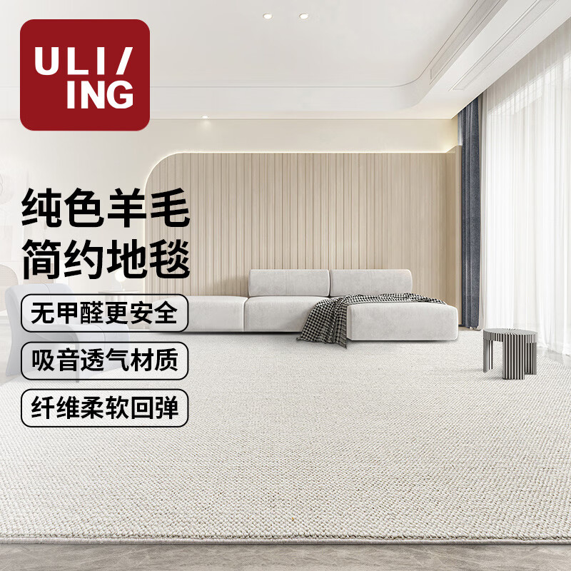 优立 客厅地毯 羊毛现代轻奢卧室地毯客厅北欧耐脏整铺地毯茶几地毯 颜素01-200×285CM