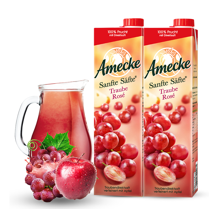 爱美可（Amecke）进口果汁 德国原装鲜榨葡萄苹果混合果汁 1L*2瓶装（新老包装交替发货）