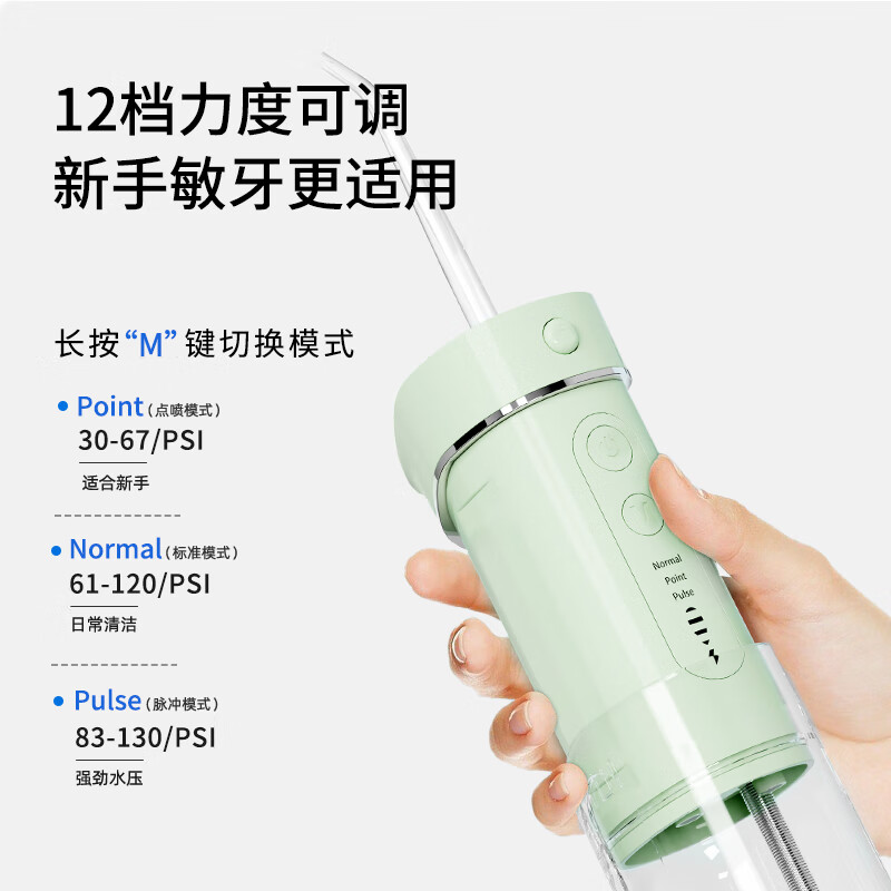 帝优美冲牙器便携式洗牙器水牙线声波洁牙器 正畸敏感家用口腔清洁预防牙结石 礼物送男女朋友实用 【升级冲力大小可调节】T8薄荷清晨 4支喷头