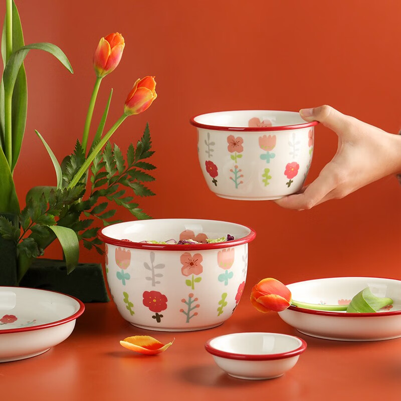 蓝莲花蓝莲花饭碗高颜值碗个人专用陶瓷碗盘家用儿童面碗汤碗可微波餐具 4.5寸碗 详情右滑见图二