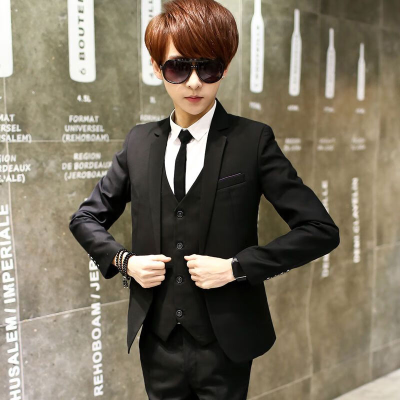 码男装春秋男士西服四件套韩版修身西装套装青少年商务装新郎伴郎礼服