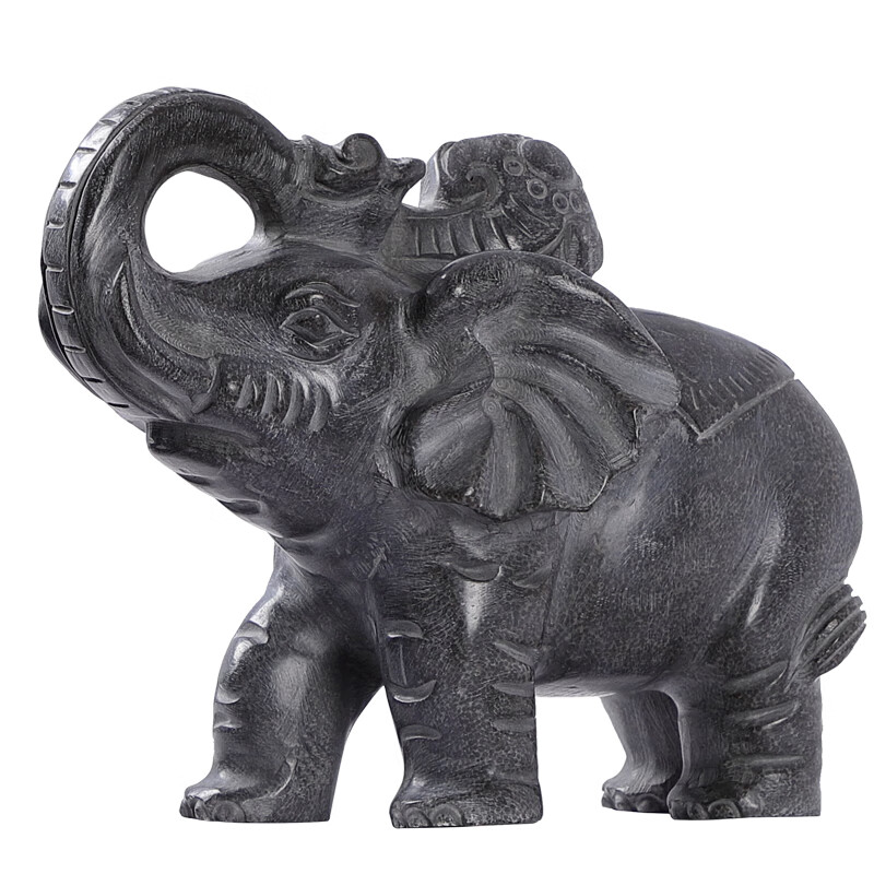 神至石材雕刻摆件 石雕石头青石大象石象摆件一对石材原石sn4476 长15