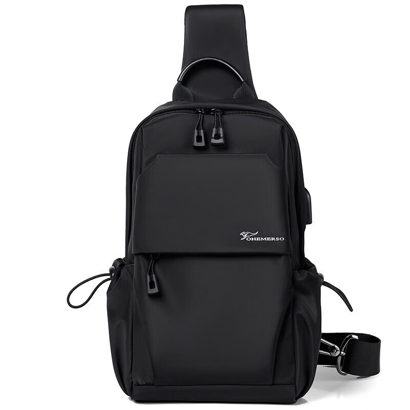 酷奇袋鼠胸包男牛津布休闲单肩斜挎包潮牌胸前小 6032黑色