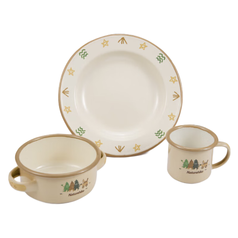 naturehike挪客搪瓷餐具 便携户外露营野营儿童高颜值图案碗碟套装