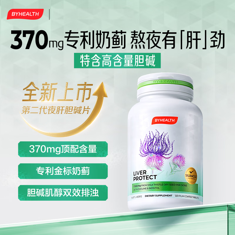 BYHEALTH奶蓟草护肝片二代水飞蓟男女养肝净肝解酒脂肪肝高转氨酶肌醇胆碱 【长期熬夜油腻】第2代护肝片120粒*1瓶