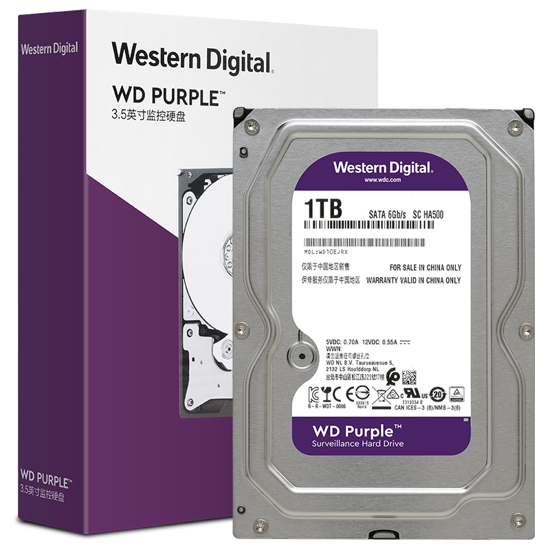 Western Digital 西部数据 紫盘系列 3.5英寸监控级硬盘 1TB 64MB(5400rpm、PMR)WD10EJRX