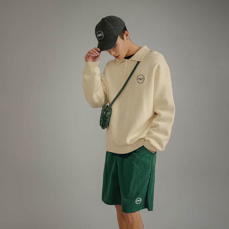 NO ONE ELSE【7系列】字母绣花毛衣男女款2025秋 新品POLO领针织衫 白杏色 0