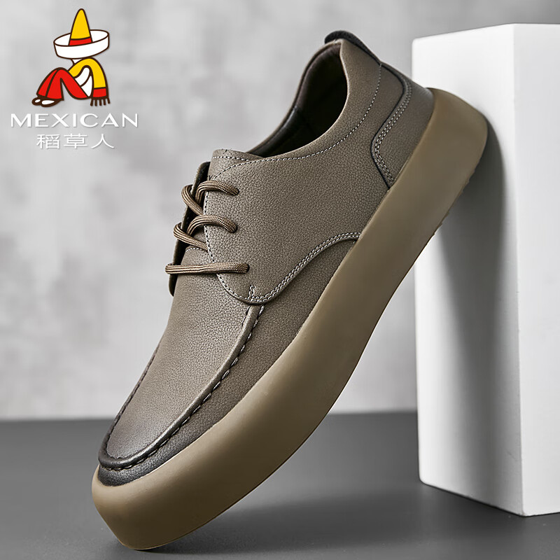 稻草人(mexican)男鞋休闲鞋皮鞋子男士板鞋运动鞋 111d31102 卡其色