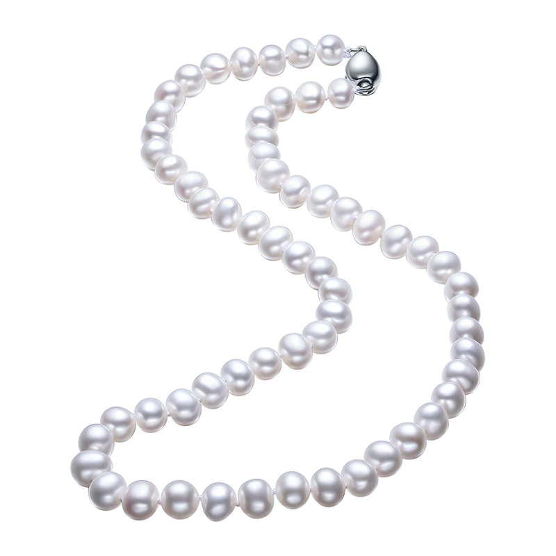 PearlQueen 珍珠皇后 S925银强光泽近圆表皮淡水珍珠项链+LED高级灯盒